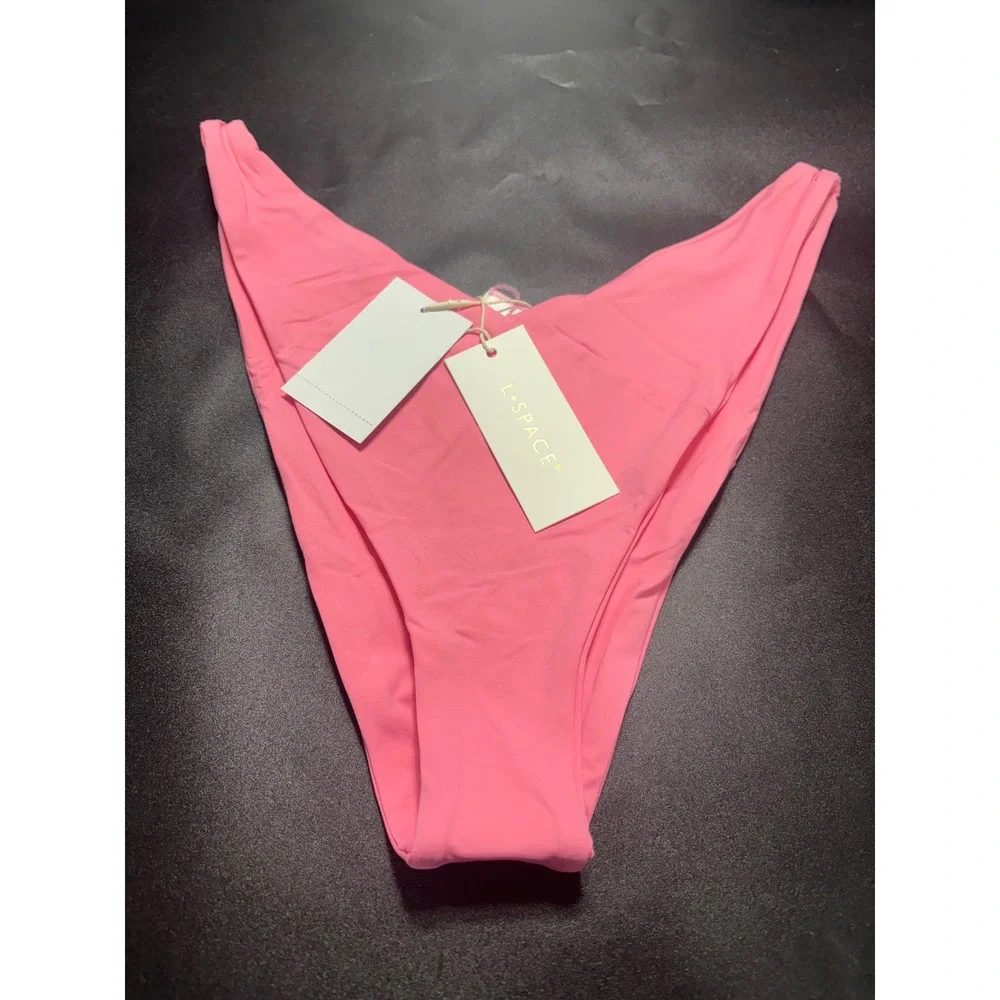 L*Space Low Tide Bitsy Bikini Bottom Guava Pink High Leg V-Front XL LSLTB24 NEW